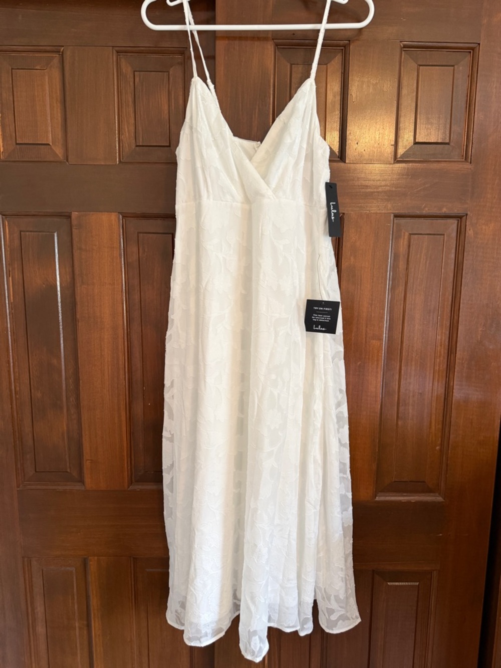 Lulu's White Lace Slip Midi Dress with V-Neckline